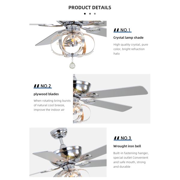 80Ra 65W 52 Inch Remote Control Ceiling Fan Commercial Ceiling Fans For Restaurants