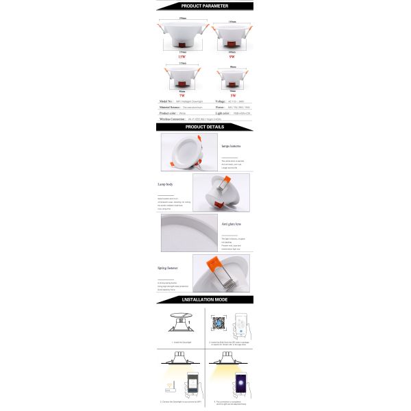 Living Room Downlight with White Shade Tuya Bluetooth Smart RGBCW Full-color Dimming