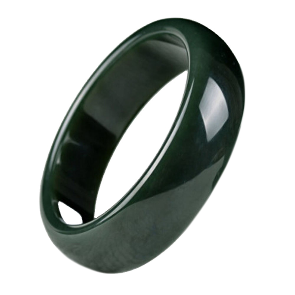 Polished Hetian Jade Nephrite Green Bangle Bracelet with Traditional Chinese Style Design