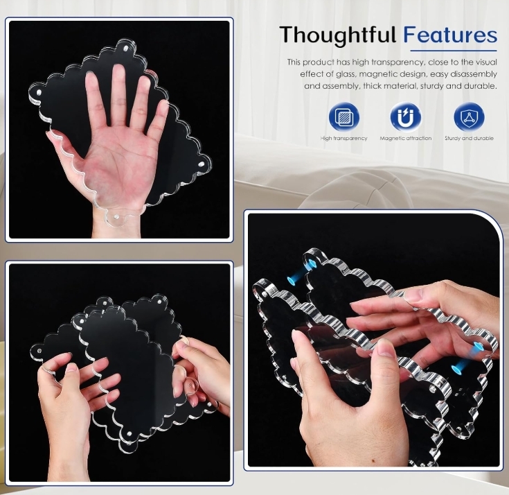 Custom Size Clear Scalloped Acrylic Photo Frame with Magnetic Closure for Double View Display