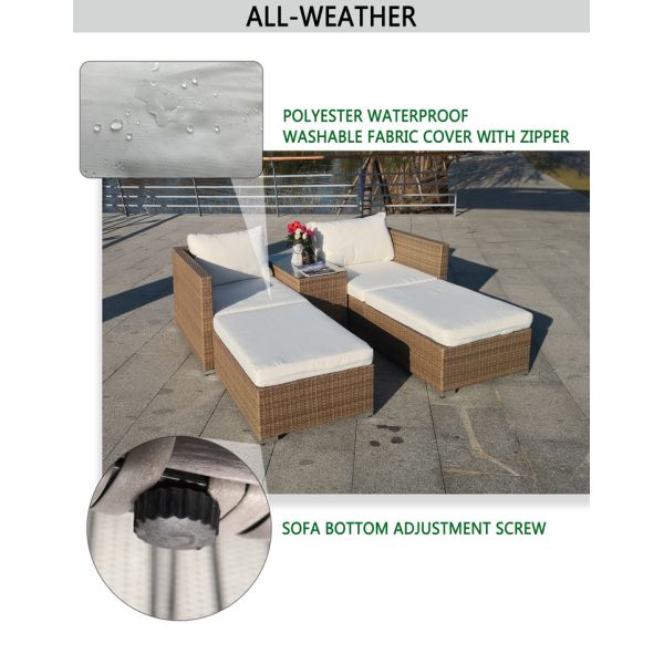 Patio Wicker Cushioned Rattan Lounge Daybed Vine Woven Weaving Bed Garden Beach