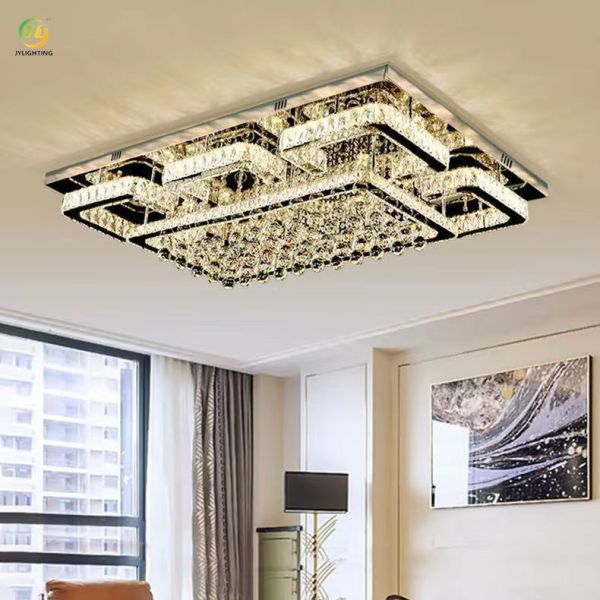 JYLIGHTING Post-modern Minimalist Living Room Crystal Lamp square Light Luxury Master Bedroom Crystal Ceiling Lamp