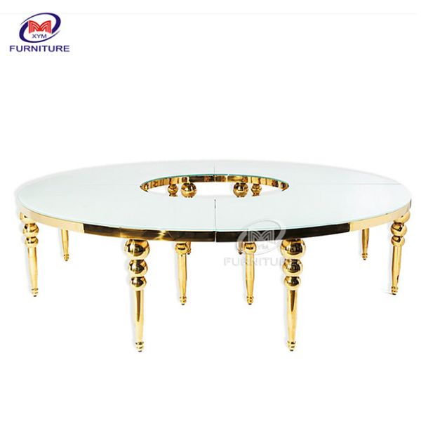 Gold Luxury SS Round Wedding Tablescapes Round Tables Half Moon