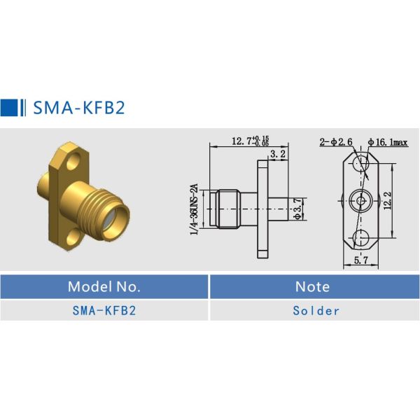 Женские 2 отверстия служат фланцем соединитель 50Ohm держателя SMA RF покрытое золотом