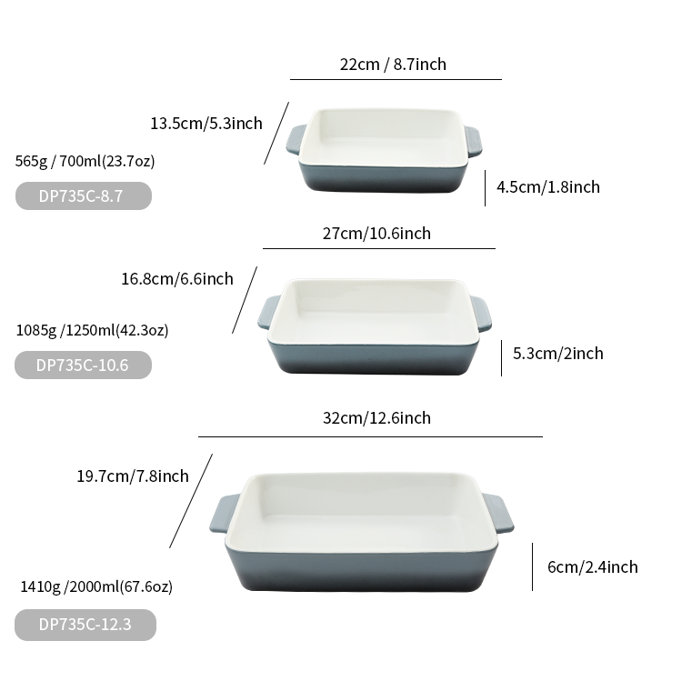 Прямоугольная форма керамическое Bakeware устанавливает блюдо для тома лазаньи 23.7oz