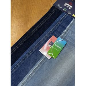 9.4oz 4 Way Stretch Denim Fabric 154cm Width Blue Green Denim For Recovery Jeans