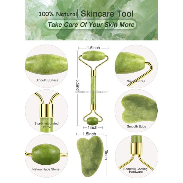 Waterproof Double Head Jade Roller Gua Sha Set for Smoothing Wrinkles and Skin Health