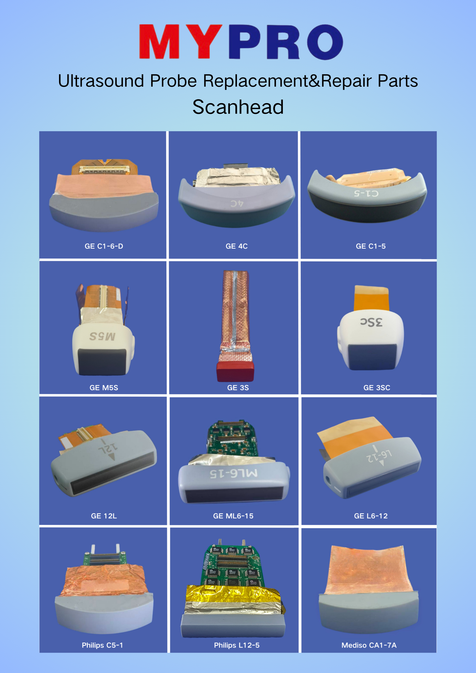 Medical Imaging Diagnostic Class II Ultrasound Transducer Repair Probe Scanhead Crystal Array Acoustic Module Replacement