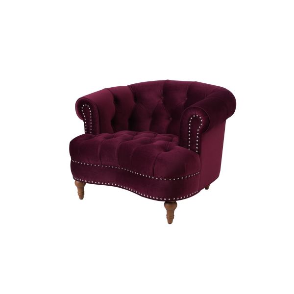Elegant rosa tufted accent chair burgundy wing armrest chair with velvet fabric