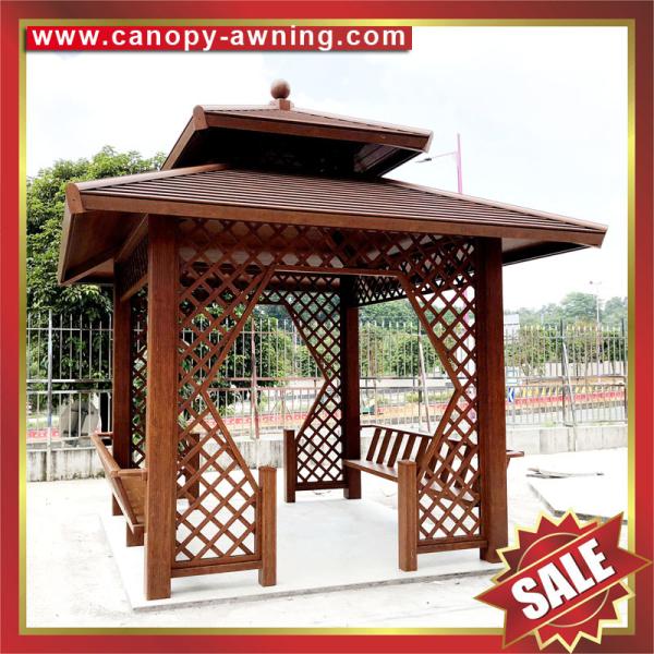 Public rain sun garden park rest wood style Aluminium aluminum alloy metal pavilion kiosk pergola sunshade shelter shed