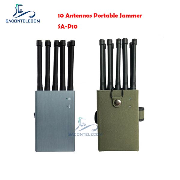 10 Antennas Portable Signal Jammer with 30m Range and 10W Output Power for GPS Lora Lojack Radio Frequency Jamming