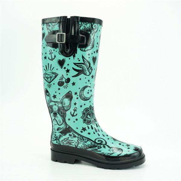 SEDEX Anti Slip Womens Mid Calf Rain Boots Lightweight With Dog Printed
