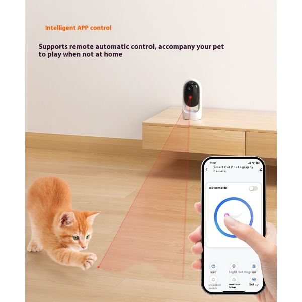 WiFi APP Remote Control Pet Camera Night Vision Motion Detection Alerts Eco-Friendly Flying Discs Interactive Cat Laser Toy for