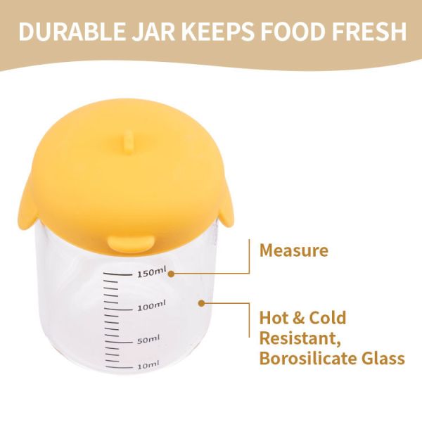 IKOO Glass Baby Food Containers with Silicone Lids, Small Baby Food Storage Jars with Tray Freezer, Fridge, Microwave and Dishwasher Safe