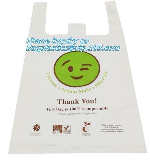 Biodegradable Plastic T Shirt Food Bag Compostable Vest Carrier Shopping Bag, Compost Home ASTM D6400 Biodegradable Tran