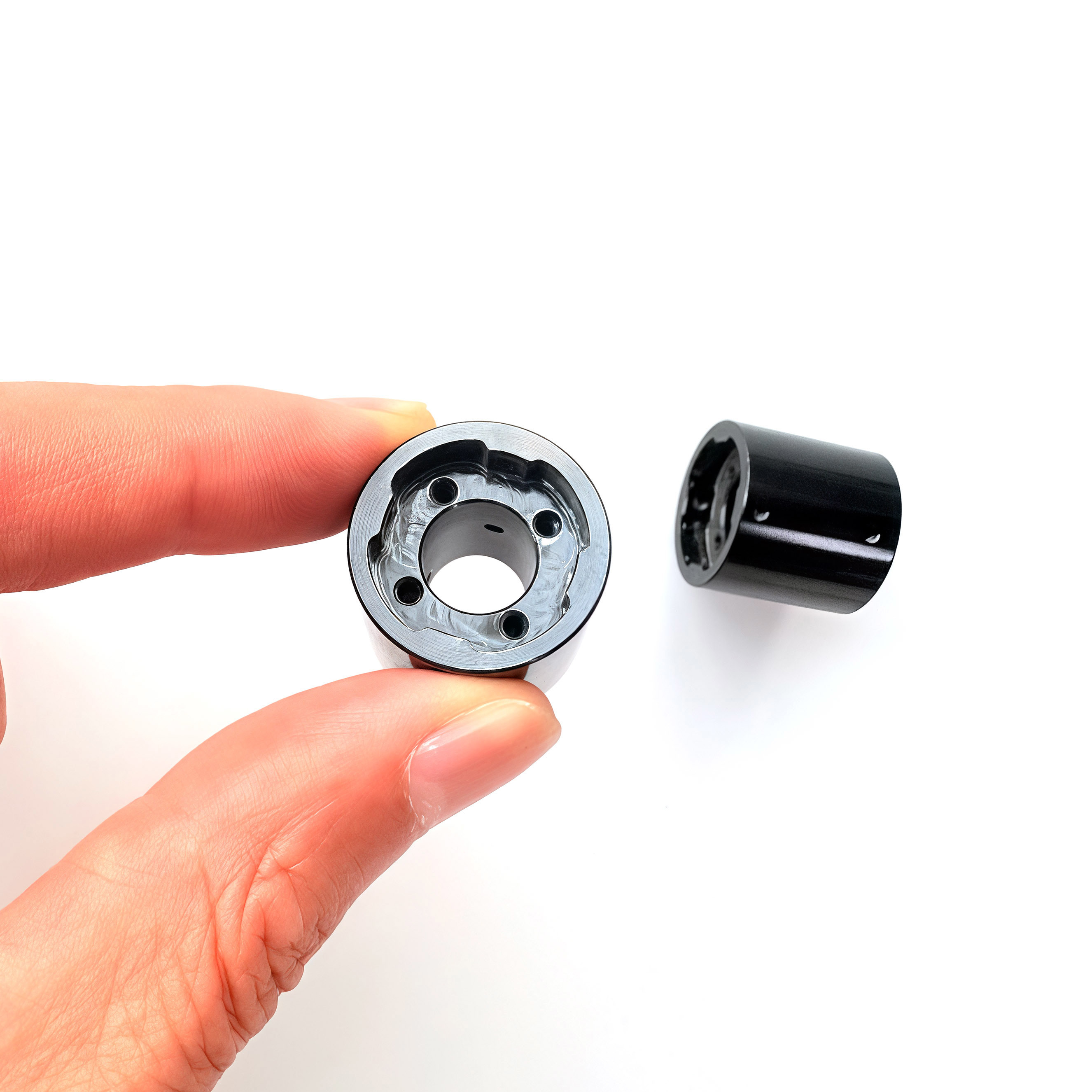 Splined Bore Set Screw Locking Hub Black Anodized 6061-T6 Aluminum Stepper Motor Shaft Hub OEM Custom Bushing Manufacturer