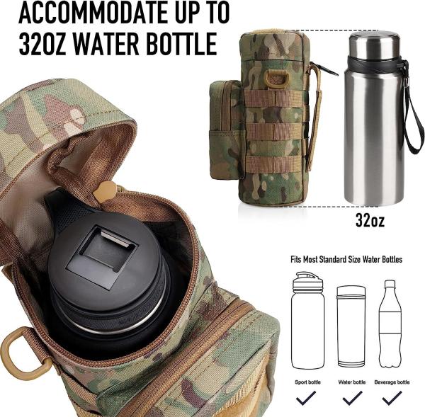 Tactical Molle Water Pouch, Tactical Bottle Holder Military Water Bottle Bag Hydration Carrier H20 Pouch Kettle Pouch