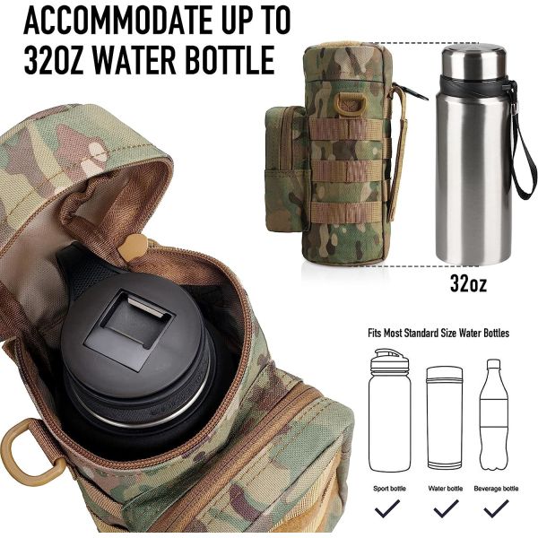Tactical Molle Water Pouch, Tactical Bottle Holder ornaments Water Bottle Bag Hydration Carrier H20 Pouch Kettle Pouch