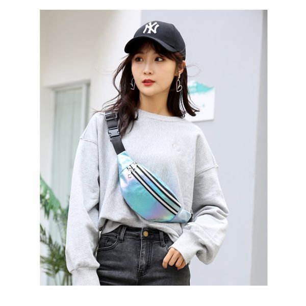 Stylish Customized Color Holographic Fanny Pack Waist Bag for Girls Laser PU Material