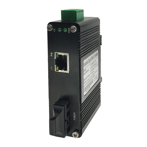 DIN Rail Mini Industrial 100BASE-FX to 10/100BASE-T 30W PoE Media Converter for IEEE802.3af POE