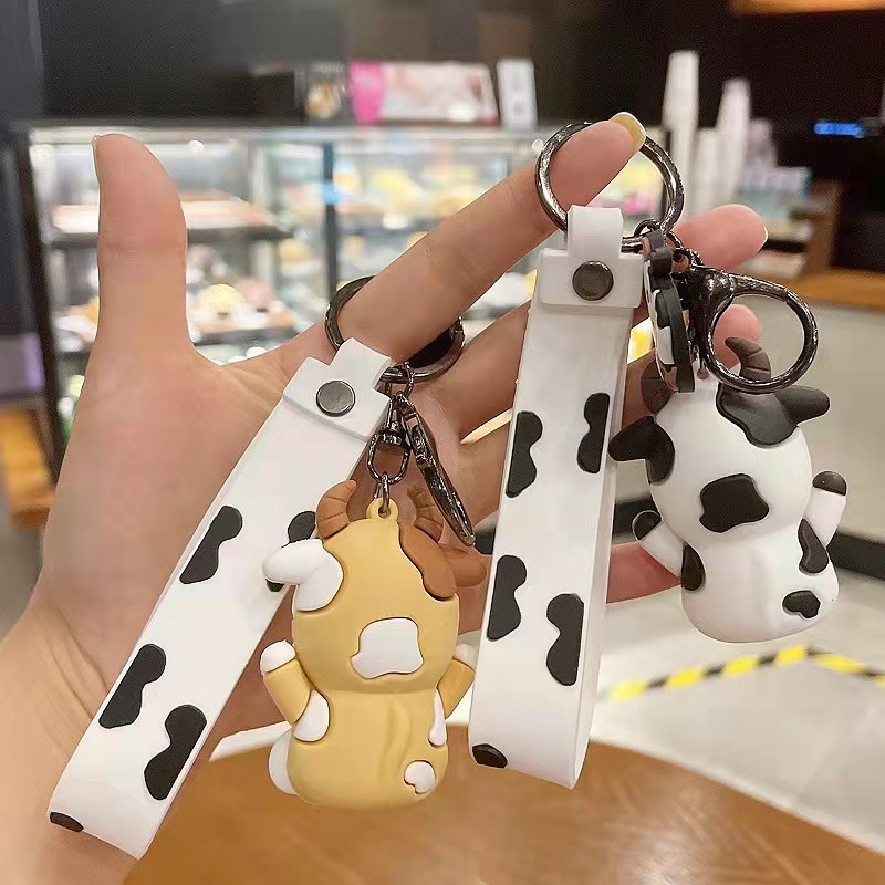 Персонализированные 3D Силиконовые коровьи животные ключи Pendant Keychain для сумочки и рюкзака