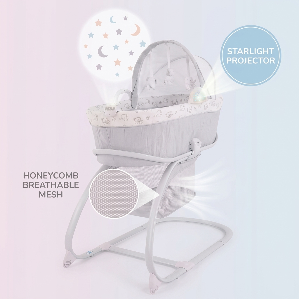 Music Vibration Baby Swing Bed Built-in Melodies Manual Rocking Adjustable