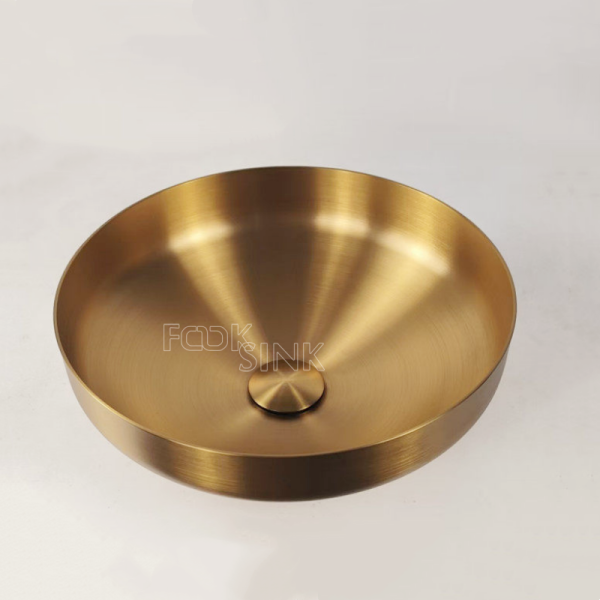 Copper Gold Bathroom Sink With Brushed Round 304 Stainless Steel Sinks Customized top Mount High-End PVD Washbasin for toilet