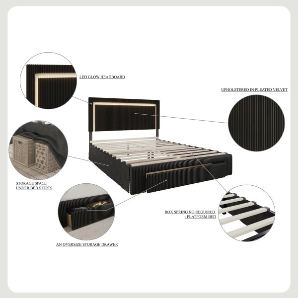 Most popular bed comforter set Velvet Tufted LED Light Platform Storage Bed for Bedroom Apartment and Hotel