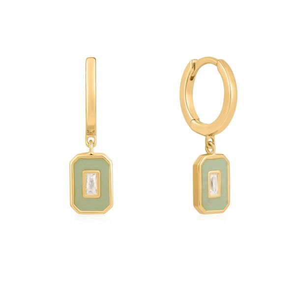 バゲット CZ エナメルフープ耳飾り 925 シルバー 18K ゴールドプラチス 女性用手造りの宝石