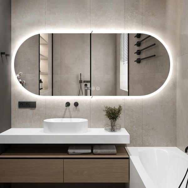 Dimmable LED Arched Bathroom Mirror Waterproof Ip44 Color Temperature Adjustable