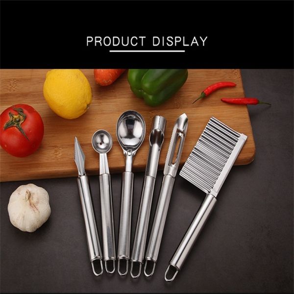 Stainless Steel Fruit Vegetable Tools Set 6 Pieces for Multifunctional House Kitchen