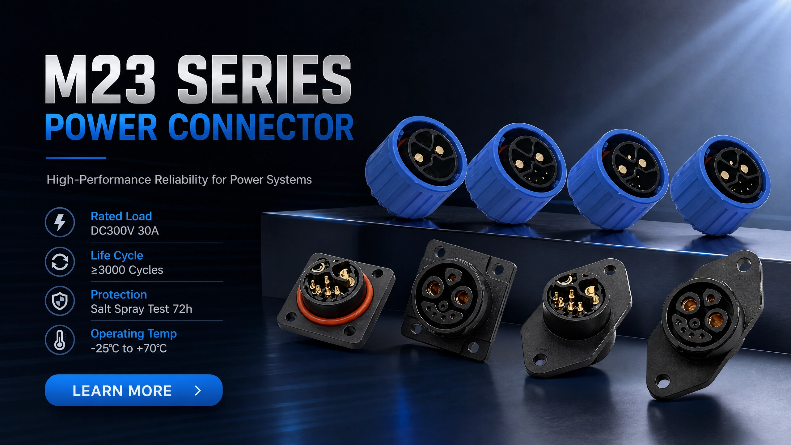 E-motorcycle Solution M23 Series 30A Heavy Duty Waterproof Circular Connector For High Power Equipment