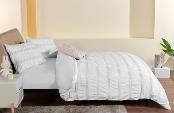 Seersucker Cotton Recycled Polyester Duvet Set Sustainable White Duvet Cover King