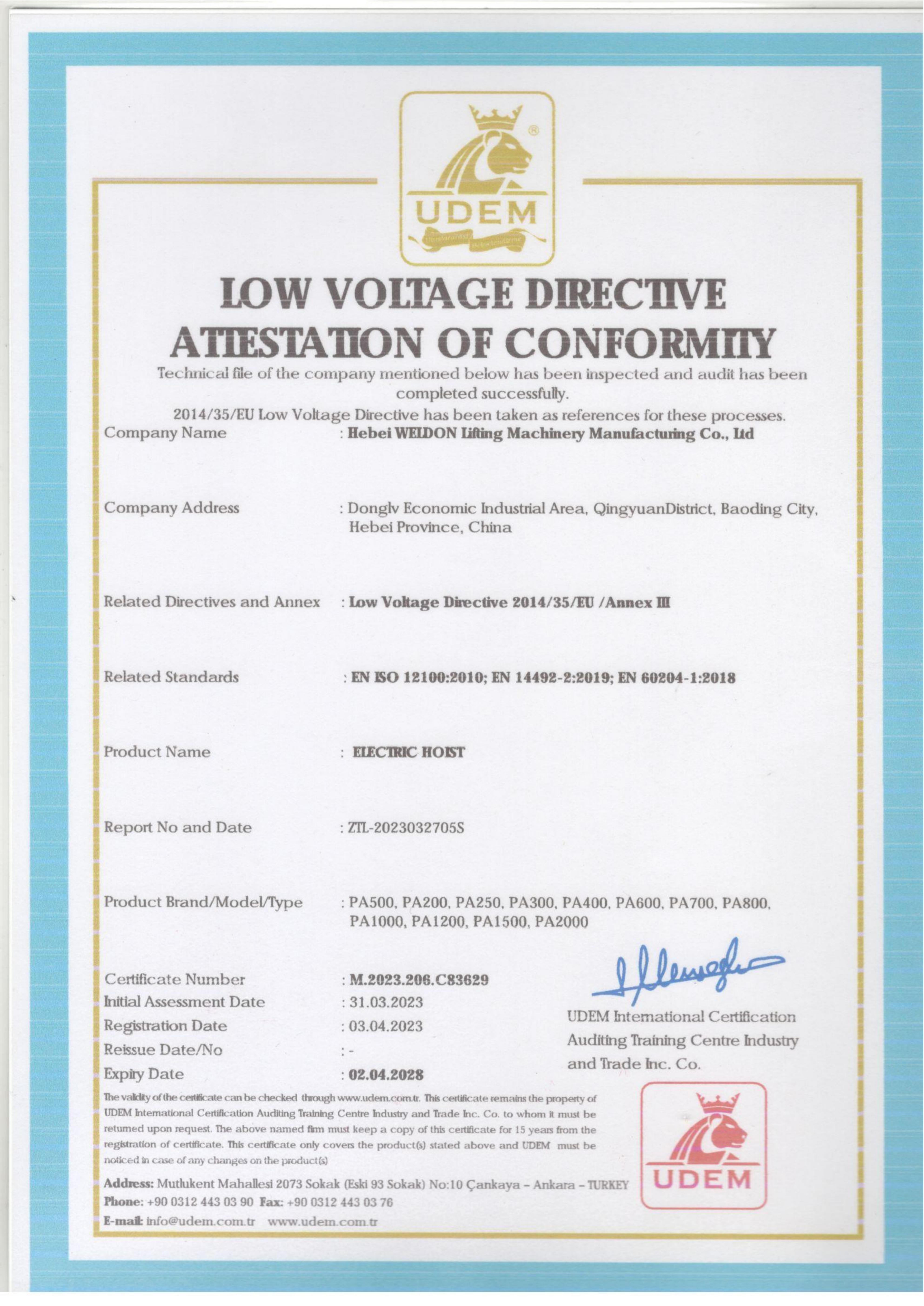 HEBEI WELDON LIFTING MACHINERY MANUFACTURING CO., LTD