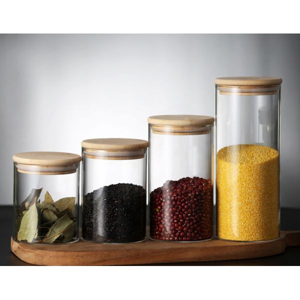 опарник хранения боросиликатного стекла 1000ml с бамбуковой крышкой