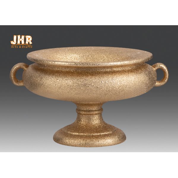 Footed Gold Leaf Fiberglass Wedding Centerpiece Table Vases / Flower Bowls 2 Size