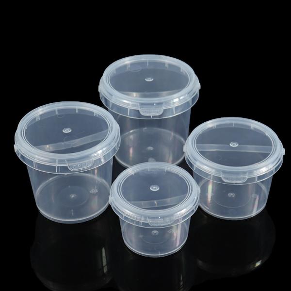 500ml 1L 2L 3L 4L 5L Factory Supply Handle Food Grade Packing Bucket Round White Clear Plastic Round Bucket With Lid