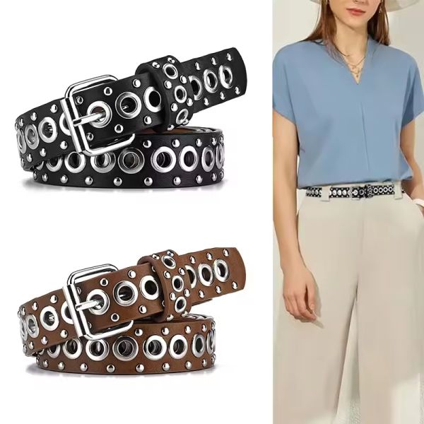 Punk-Style Rock Studded PU Leather For European American Ins Style Universal Ladies Belts