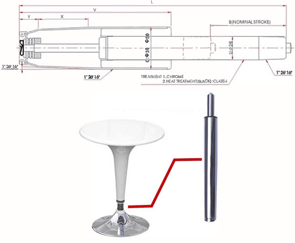 Gas Lift Cylinder / Gas Spring For Chair Lift Support Force 100N - 500N
