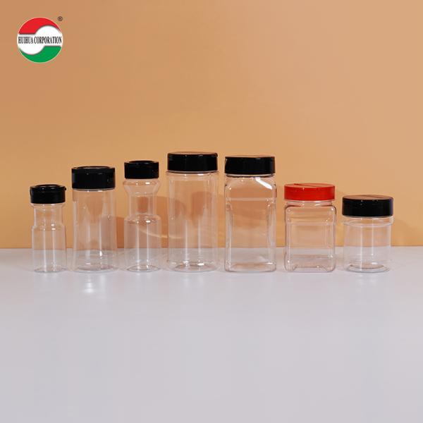 Tarro de plástico PET transparente de buena calidad con tapa de mariposa y tapa de rosca para especias, condimentos, alimentos y almacenamiento en recipientes de plástico
