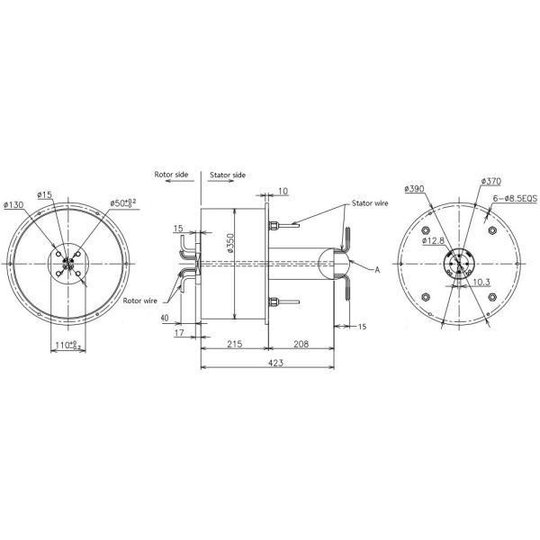 Stainless Steel Aluminium 380VAC High Amp Slip Ring