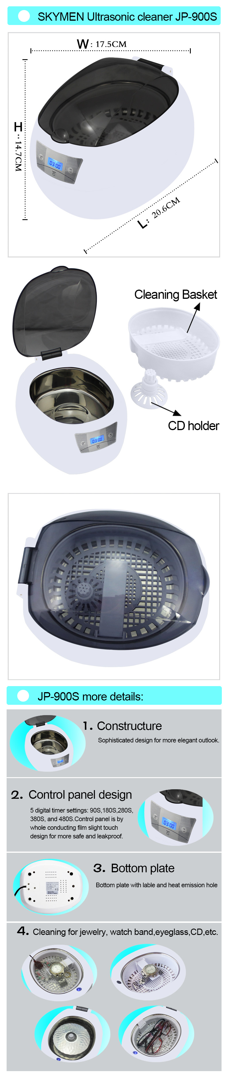 Portable 750ml Mini Household Ultrasonic Cleaner For Watch Glass Application