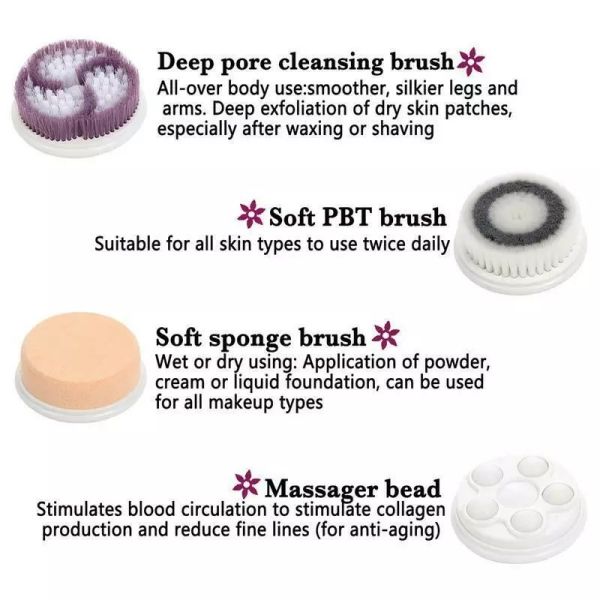 4 In 1 Facial Cleansing Brush Electric Sonic Vibration Face Scrubber Massage
