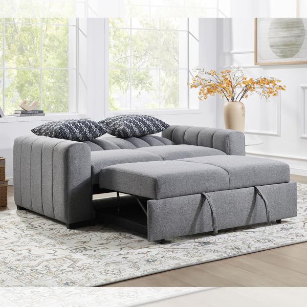 Canapé-lit convertible pleine grandeur, lit gigogne confortable avec dossier réglable, canapé futon, tissu gris