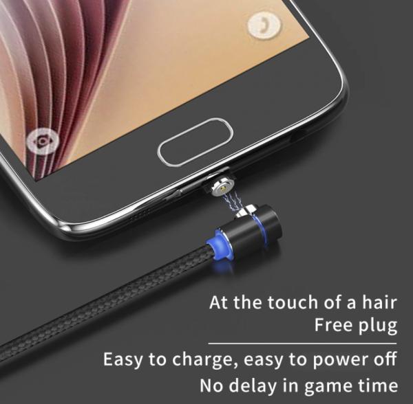 Led Lighting Magnetic Phone Charger Cable Nylon Weave Elbow For Huawei P30