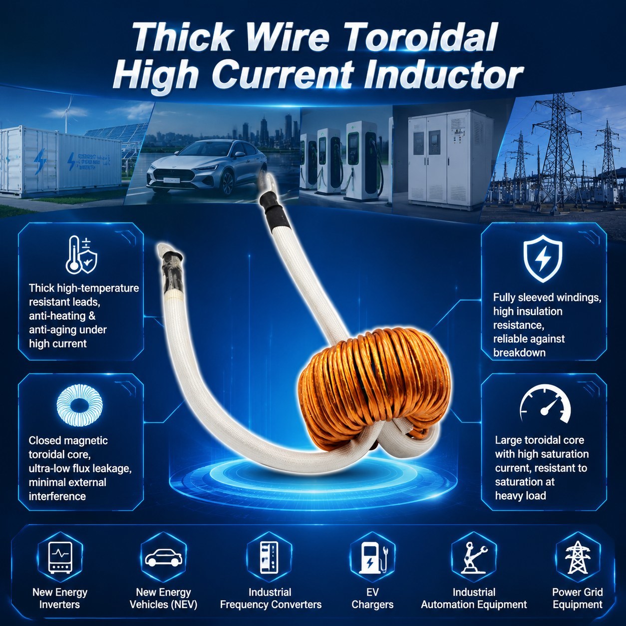 Stable Heavy Duty 280A High Current Coil Efficient Low DCR Toroidal Inductor