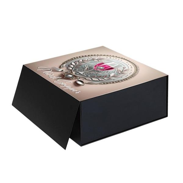 Caixa de embalagem de conjunto de vidro de banquete com acabamento de logotipo UV personalizado e fecho magnético dobrável