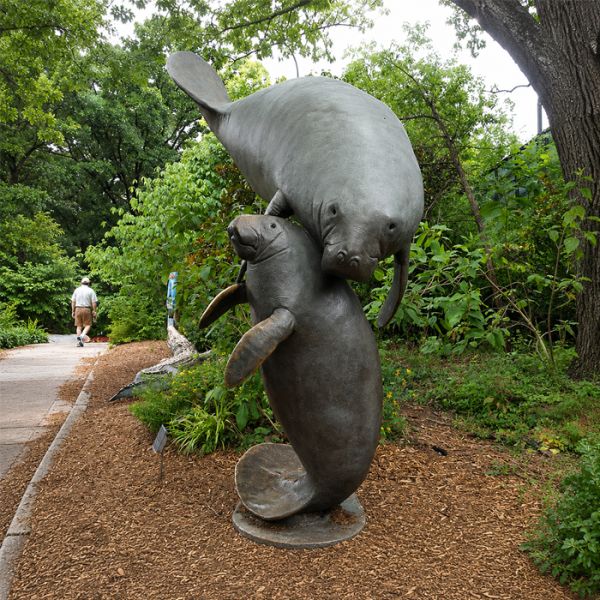 Large Bronze Manatee Mother and Baby Sculpture Marine Animal Coastal Garden Outdoor Art Statue