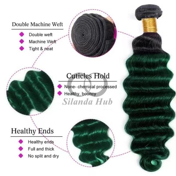 #T1B/Green Loose Deep Wave Remy Human Hair Bundles Sew In Weave Bundles Brazilian Bundle Deals