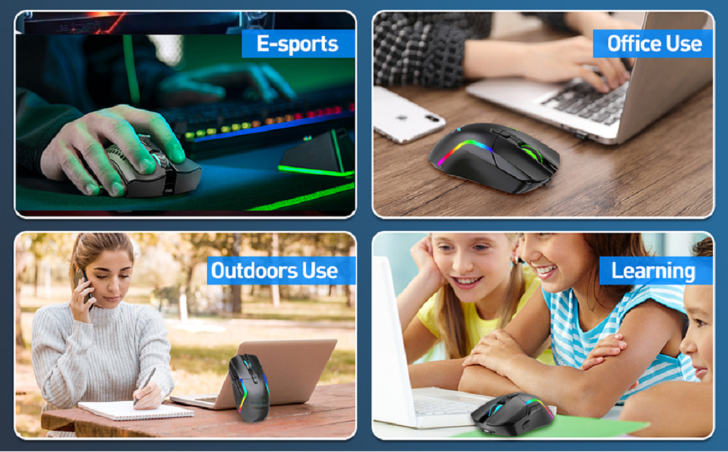 Dual-Mode Wireless Gaming Mouse,2.4G + Bluetooth 5.0, 4 DPI Levels , RGB Lighting, 600mAh Battery, Type-C Rechargeable,8 Buttons